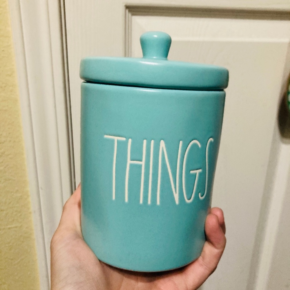 ❤️HTF Rae dunn Tiffany blue/teal things cannister - Picture 2 of 3